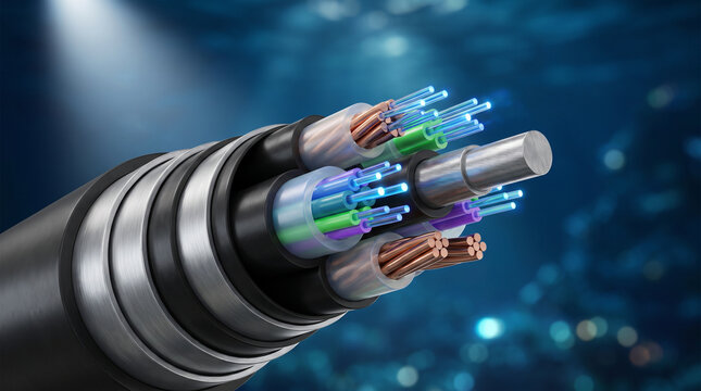 Cross Section of Armored Subsea Fiber Optic Transatlantic Cable