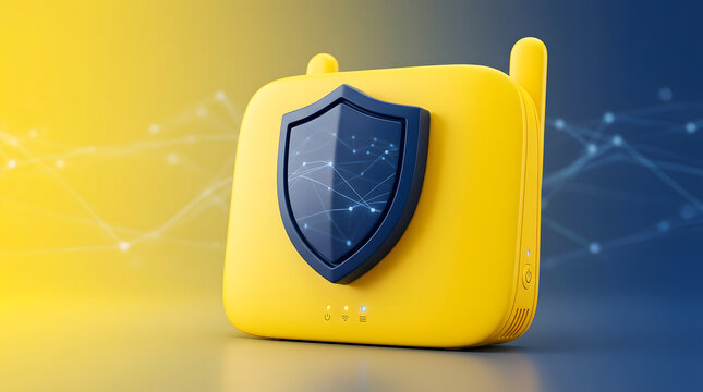 Cyber security router, wifi protection and network safety for business, home internet and data privacy. Digital firewall, encrypted connection and secure access for online cloud and web privacy.