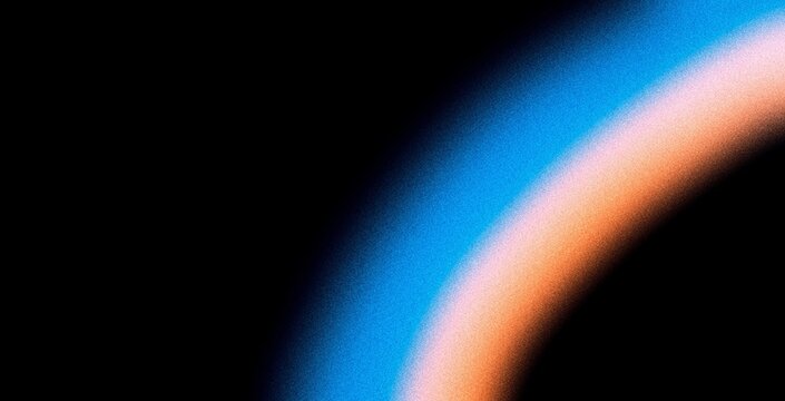 Blue orange and white glowing gradient arc with grain texture on dark background