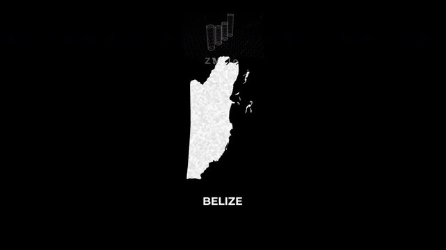 Belize technology map with animated charts, graphs, statistics, and analytics showcasing economy, infrastructure, innovation, population, trade, energy, and national development