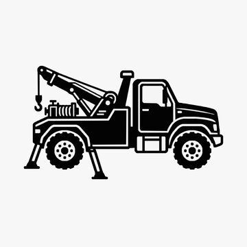 Minimalist Black and White Line Drawing of a Tow Truck with Extended Boom and Hook with high quality professional line art symbols for modern creative design and digital branding projects