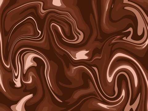 Abstract liquid marble background with smooth swirling brown chocolate wave patterns and smooth texture