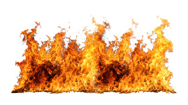 Bright orange fire flames burning in a horizontal row
