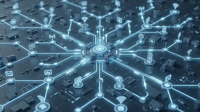 Technology, network and data with internet of things for communication, digital information and global connection. Futuristic, server and cloud with connectivity, cyber security and iot infrastructur