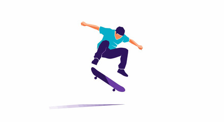 Young man performing skateboard trick aerial.