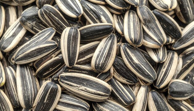 Close-up of organic striped sunflower seeds for healthy snack background