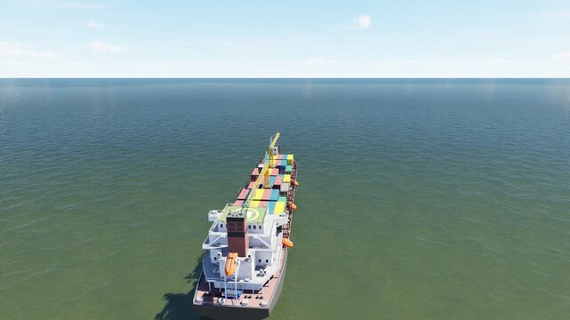 UHD container cargo ship transporting freight across the ocean, ideal for global logistics, commercial shipping, international trade, import, export, and maritime transportation content.