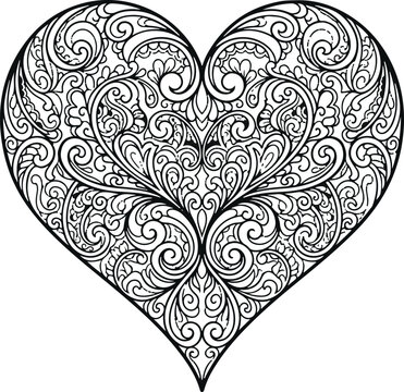 Intricate ornate heart shape with floral swirls and filigree patterns