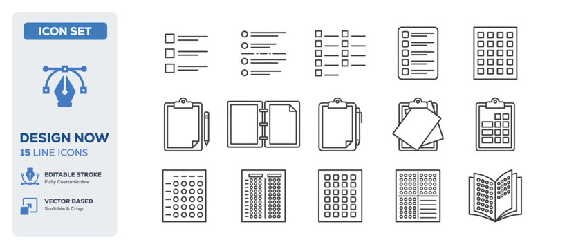 flat vector illustration line art icon bundle set design covering digital calendar time organizers schedule check lists task plannings working events office management