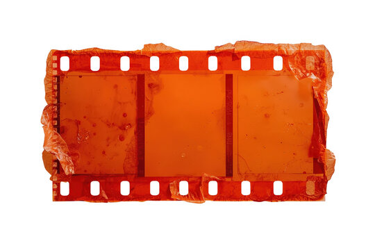 Worn orange vintage film strip with three empty frames