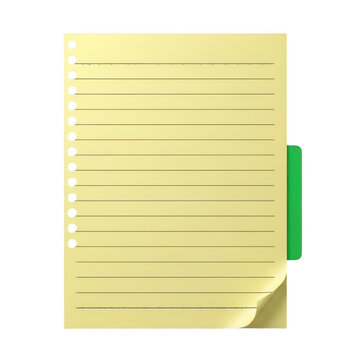 Yellow notebook paper with green tab and lines