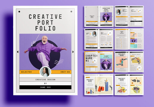 Modern Creative Design Portfolio Layout Template with Gray and Orange Accents