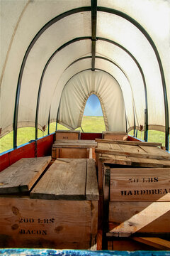 Conestoga Wagon Interior with Wooden  Supply Crates