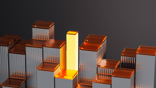 Glowing abstract glass block design in geometric pattern