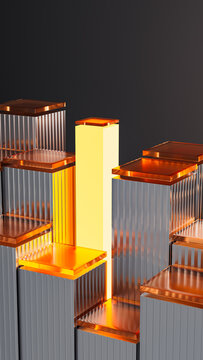 Glowing abstract glass block design in geometric pattern