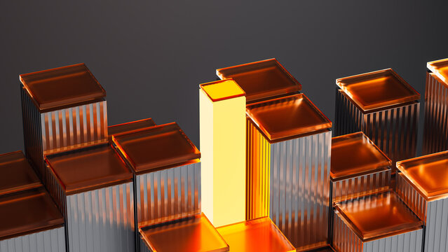 Glowing abstract glass block design in geometric pattern