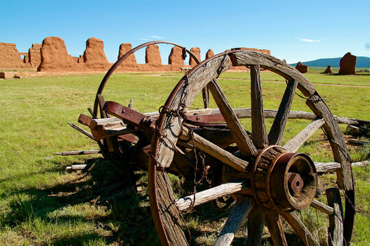 Weathered Wagon Wheel and Cart Detail