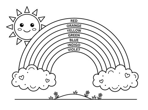 Sun and Rainbow coloring page on an isolated white background. Generated with AI