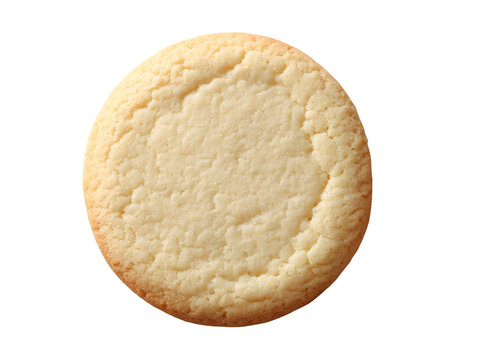 Classic sugar cookie with a soft crumb, lightly golden edges, and buttery flavor, isolated on a white background.