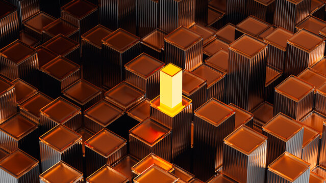 Glowing abstract glass block design in geometric pattern