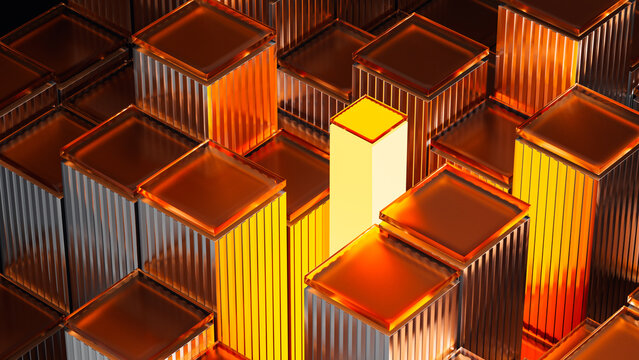 Glowing abstract glass block design in geometric pattern
