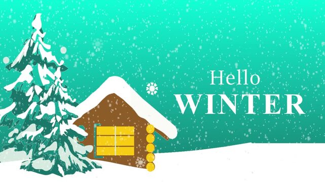 Happy Winter background. Hello Winter season. Cartoon illustration Template for Poster, Banner, Greeting, Card, Flyer, Cover, Sale, Promotion. Snowfall, Snowy weather. welcome winter design 