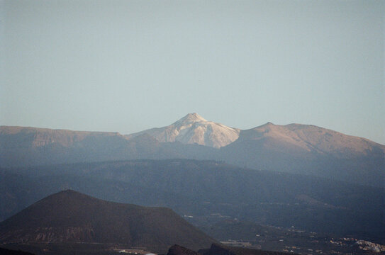 Mount Teide illuminated by the first light of sunrise.