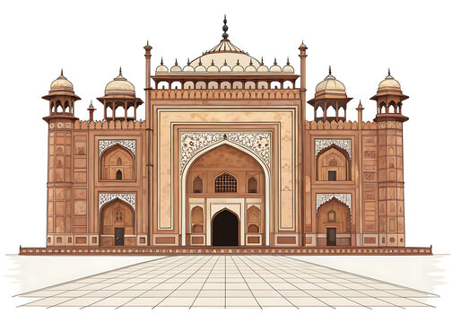 Premium vector illustration of Fatehpur Sikri Buland Darwaza, balanced symmetry, isolated on white