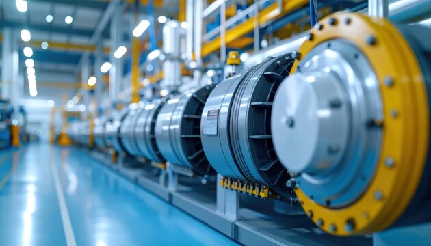 Large Silver Industrial Turbine Assembly Installed in Modern Factory Facility