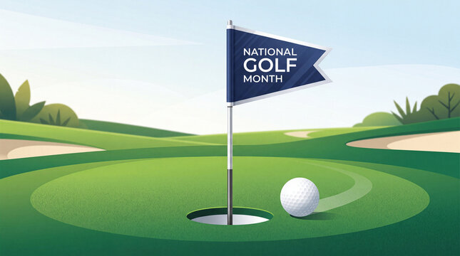 National Golf Month golf hole and flag premium vector background
