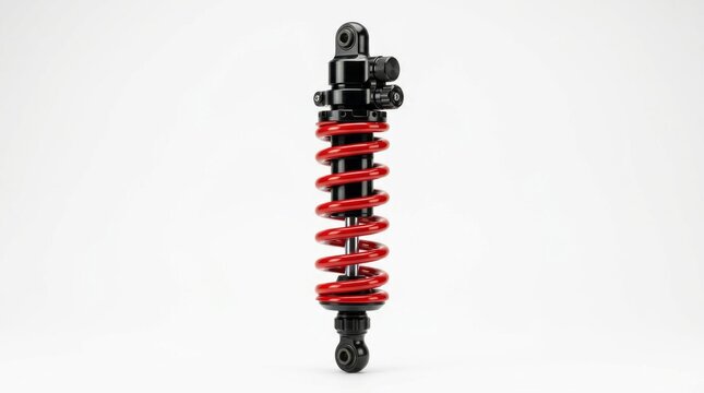 Motorcycle Suspension Shock Absorber with Red Coil Spring.