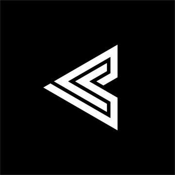 Futuristic CS or SC monogram logo forming a sharp arrow chevron with C & S lines. Unique and elegant, ideal for cybersecurity, tech startups, software, and aerospace brands.