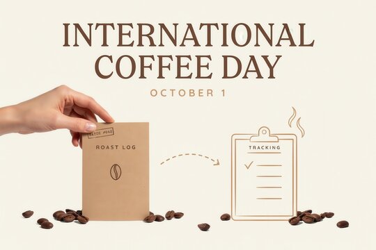 International Coffee Day Celebration Promotional Poster with Coffee Beans and Clipboard