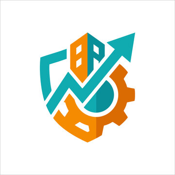Abstract business growth logo with shield gear and building