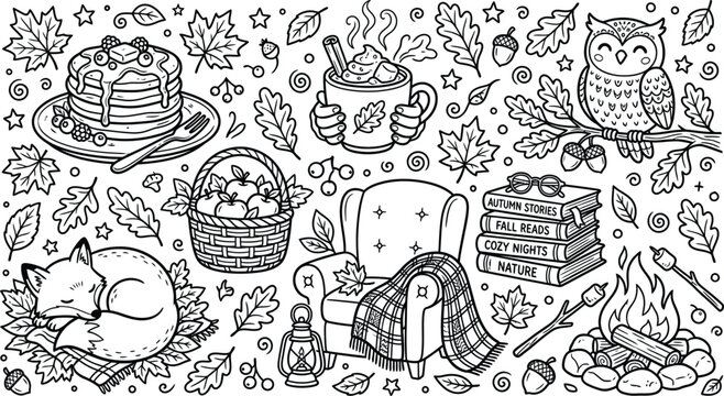 Intricate black and white hand drawn doodle pattern featuring a detailed floral and organic shapes silhouette