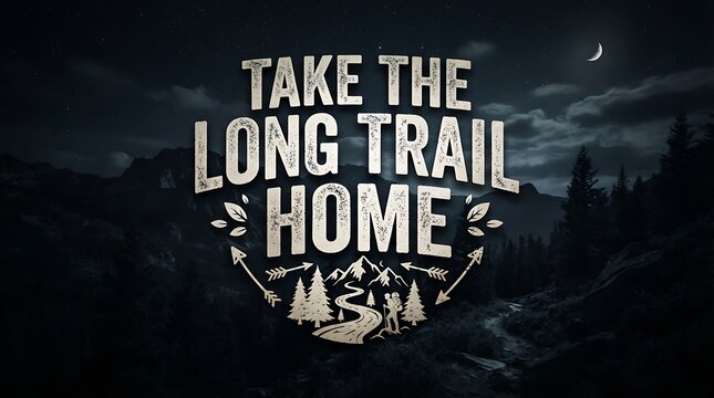 Vintage style typography design with the inspirational quote Take The Long Trail Home.