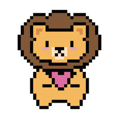 Obraz premium Cute Pixel Art Lion Holding Pink Heart Vector Illustration