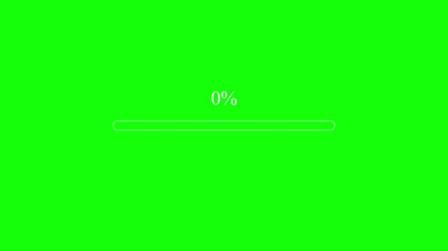 Animated white progress bar with increasing percentage on a vibrant green screen background for digital projects and user interface design elements