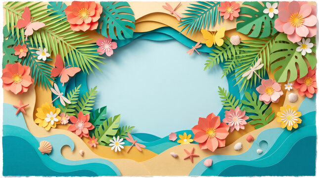 Papercraft composition tropical background