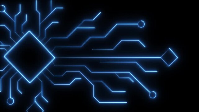 Abstract futuristic digital network by neon lines. Abstract digital dot line particle data background connecting technology concept Motherboard circuit pattern with ai text. 4k background animated