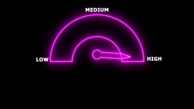 Neon line Car speedometer dashboard with high, low, medium indicates. Speed Animation or speed test tachometer, Simple speedometer icon.4k animation motion graphics video.