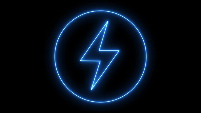 Neon line Energy electricity lighting bolt sign icon with circle icon. neon battery charging icon animation, Neon bolt sign. neon lightning bolt, 4k motion video