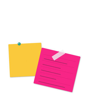 Pink and yellow adhesive notes with push pin adhesive reminder stationery document reminders information as PNG element
