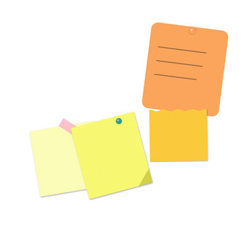 Layered stack of colorful sticky notes with push pin as PNG element