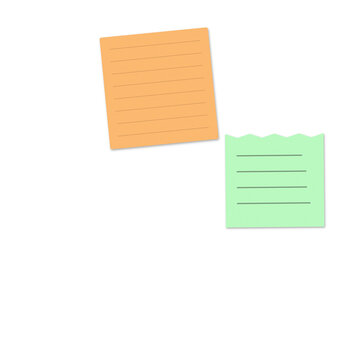 Orange and green note paper sheets with adhesive stationery supplies reminder messages organizer planning as clean cutout