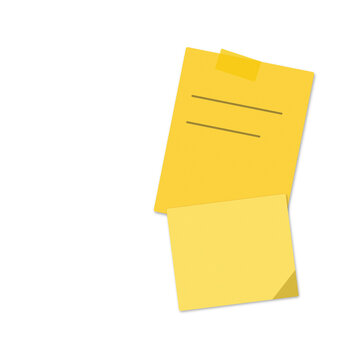 Two overlapping yellow sticky notes with lined paper texture for important office reminders and tasks as transparent PNG