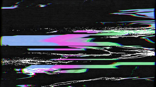 VHS tape glitch texture overlay with scan lines chroma aberration static noise, retro 80s 90s analog video distortion effect