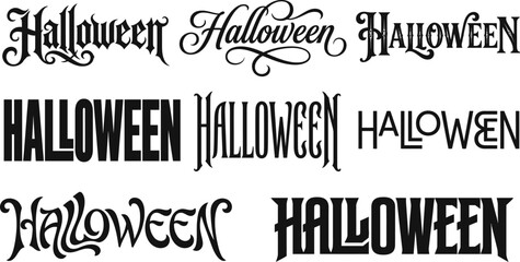Collection of creative halloween black typography design elements featuring diverse spooky lettering styles presented as a bold and striking graphic art silhouette © Zebu
