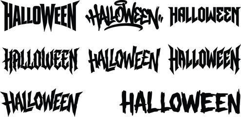 A collection of scary halloween black typography design elements featuring a distinct dark and jagged font style presented as a sharp silhouette © Zebu