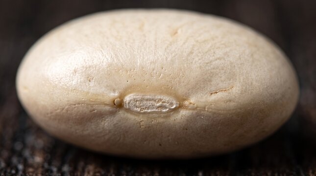 Extreme close-up of a single white bean showing its texture and hilum detail